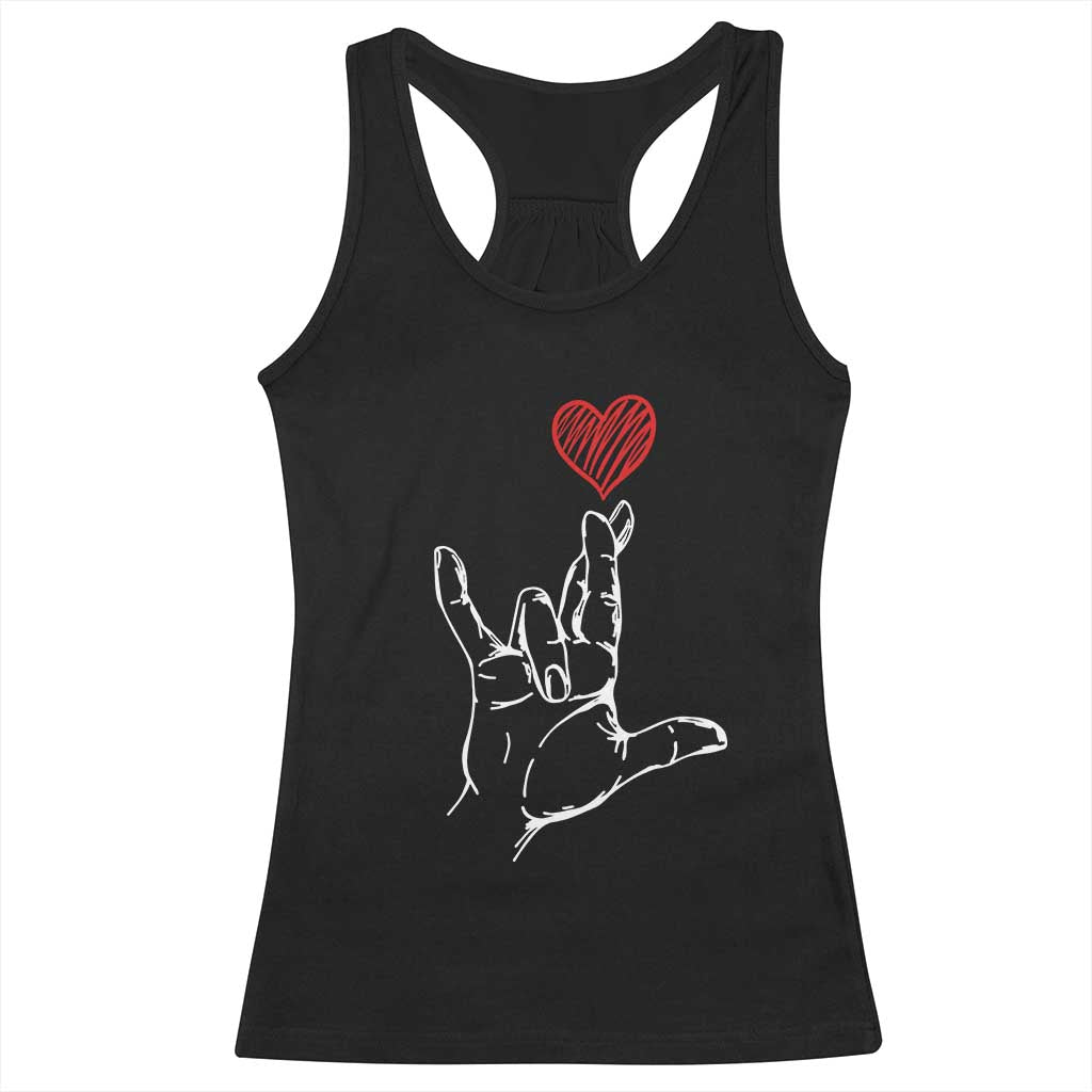 Funny Valentine's Day I Love You Hand Sign ASL Heart Racerback Tank Top