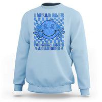 Light blue crewneck sweatshirt with blue awareness graphic on front