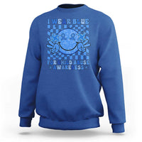 Royal blue crewneck sweatshirt with blue awareness graphic on front