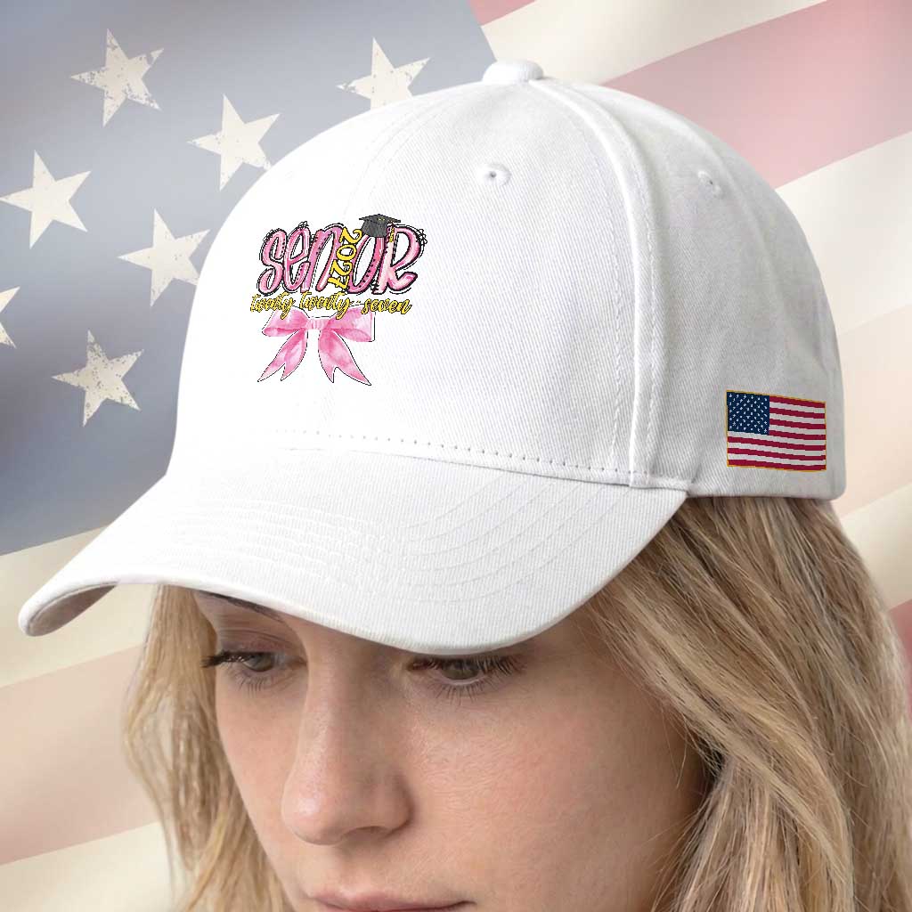 Funny Senior EST 2027 Graduation Baseball Cap Twenty Twenty Seven Pink Bow