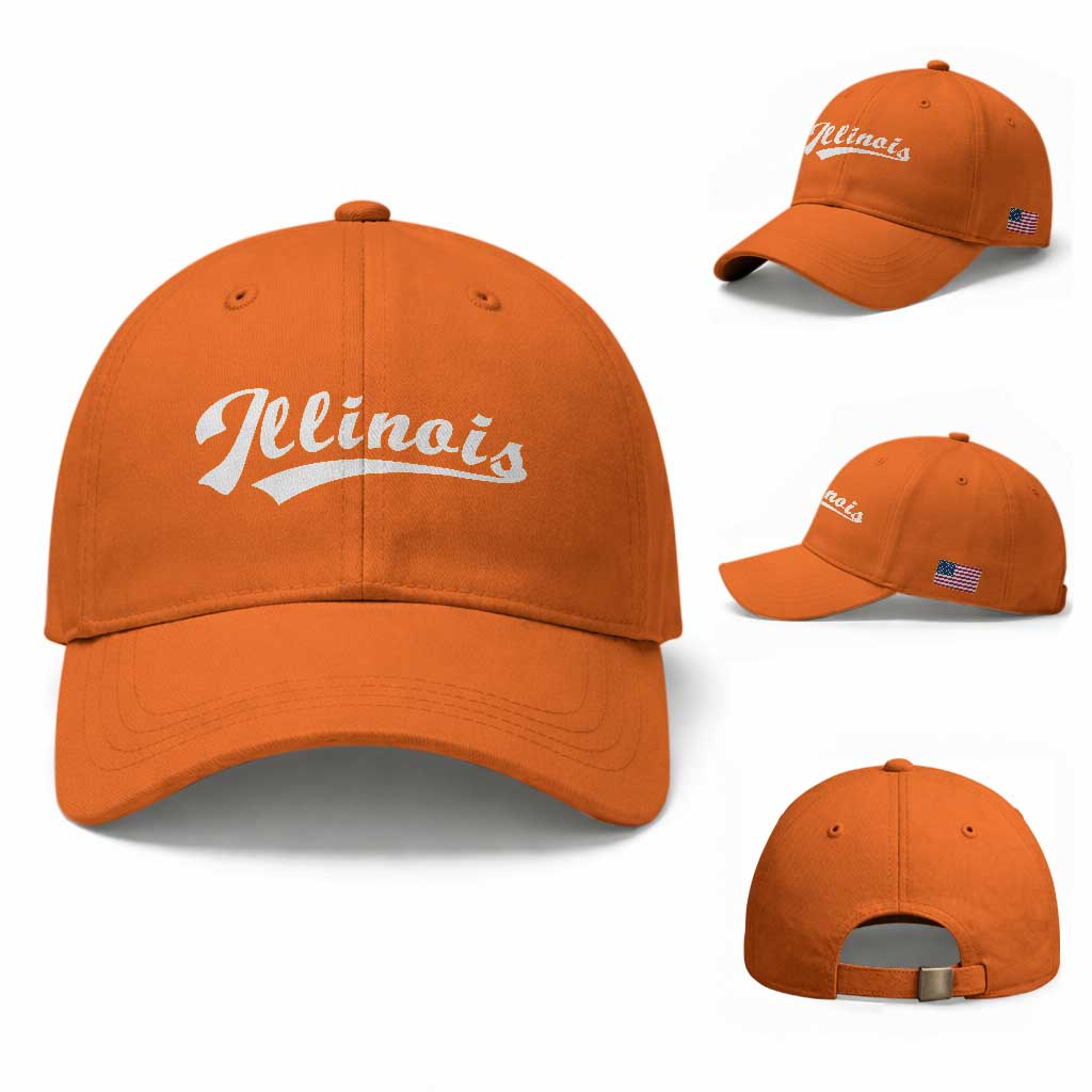 Illinois Vintage Orange Varsity Script Text Classic Sports Jersey Style Baseball Cap
