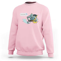 Light pink crewneck sweatshirt with robot captcha graphic on chest.