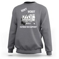 Charcoal crewneck cat tech-suppurrt graphic sweatshirt with long sleeves and ribbed cuffs