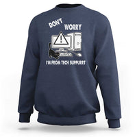 Navy crewneck cat tech-suppurrt graphic sweatshirt with long sleeves and ribbed cuffs