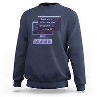 Navy crewneck sweatshirt with code window and keyboard graphic on front