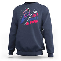 Kids space sweatshirt, dark heather charcoal, astronaut “To 1st Grade and Beyond” graphic
