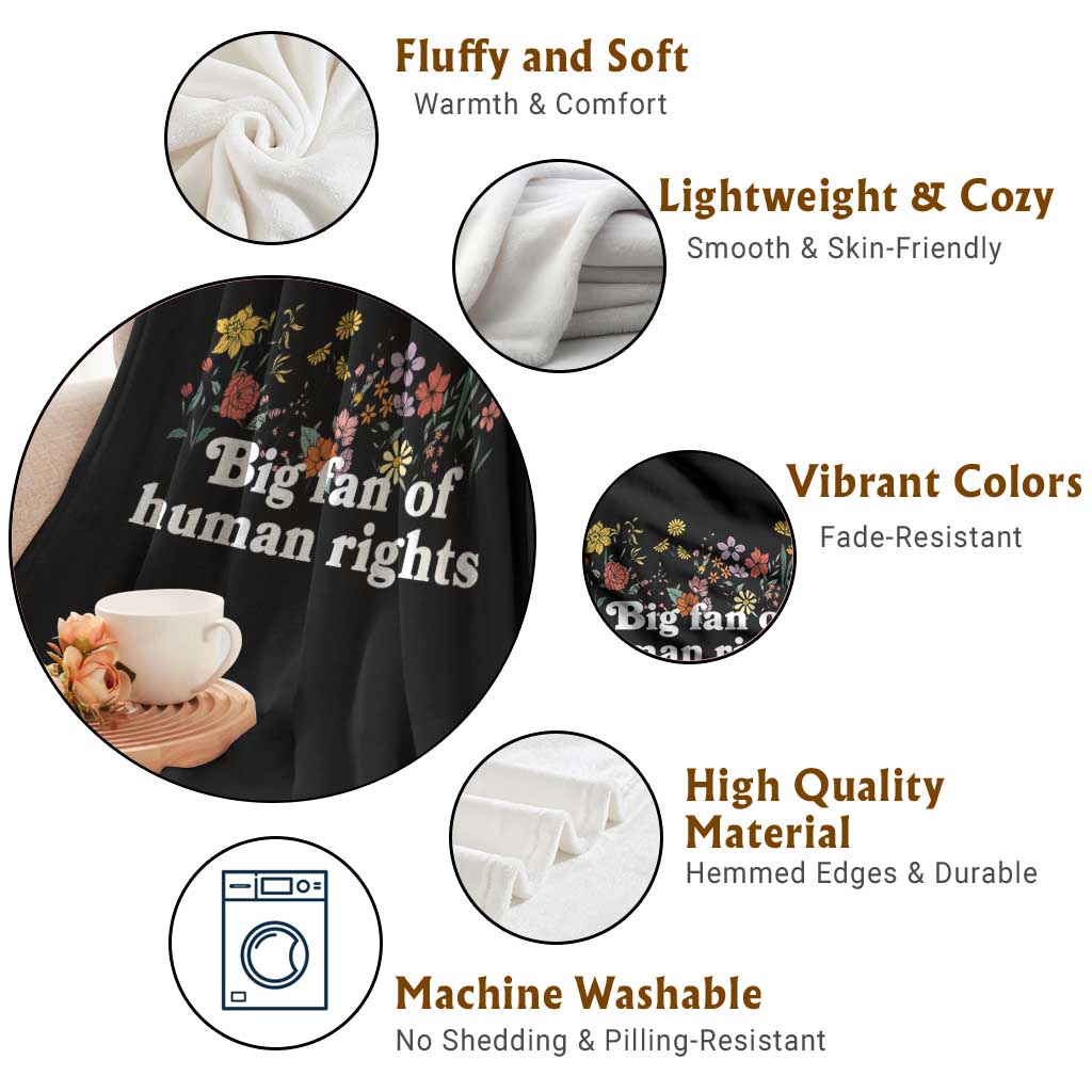 Big Fan Of Human Rights Throw Blanket Retro Flowers - Wonder Print Shop
