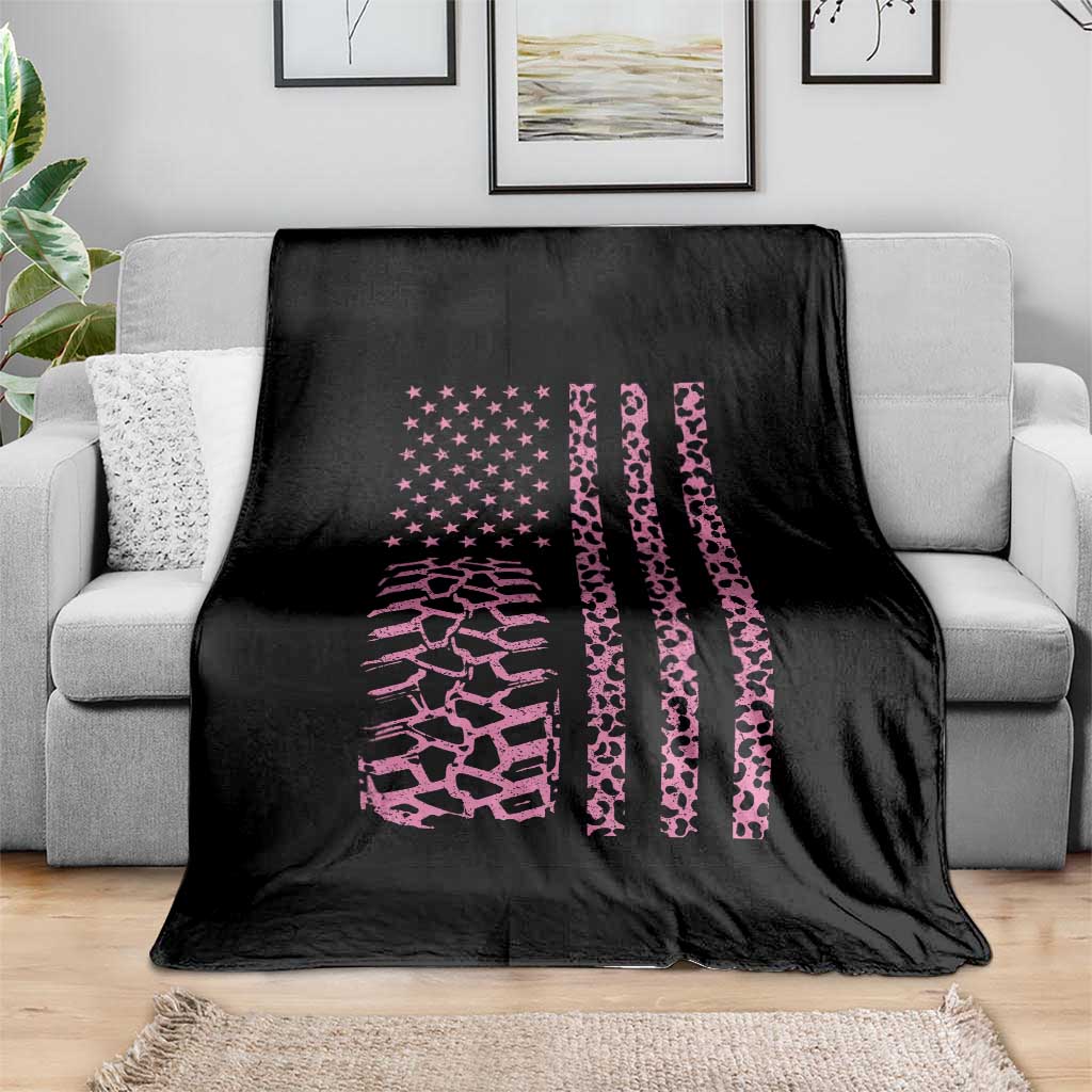Off Road Car Wheel Pink Leopard Print American Flag Throw Blanket - Wonder Print Shop