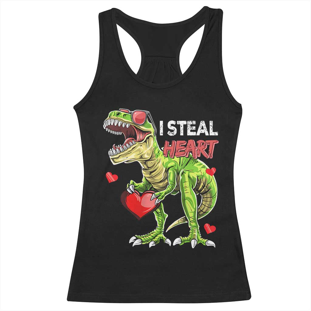 Funny Dinosaur Valentine's Day I Steal Heart Racerback Tank Top