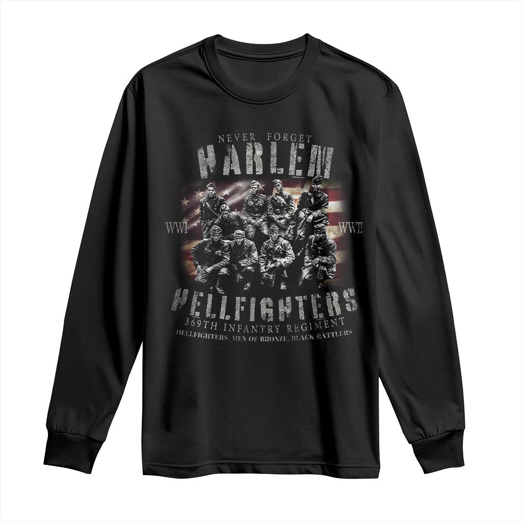 Never Forget Harlem Hellfighters Long Sleeve Shirt Vintage American Flag