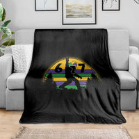 Funny Bigfoot 67 Mardi Gras Throw Blanket Sasquatch Parade Jester Hat