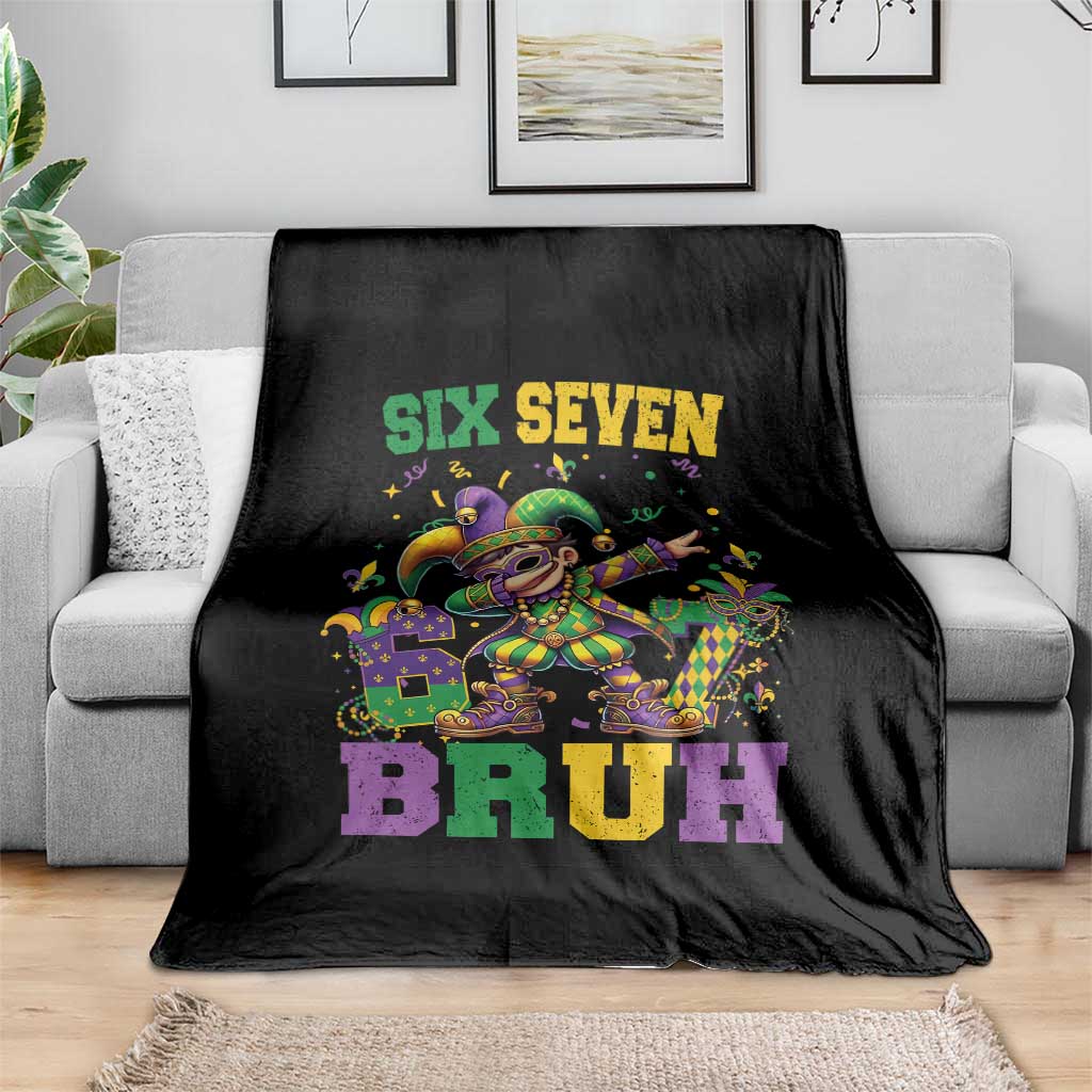 Funny 67 Mardi Gras Throw Blanket Six Seven Bruh Dabbing Jester