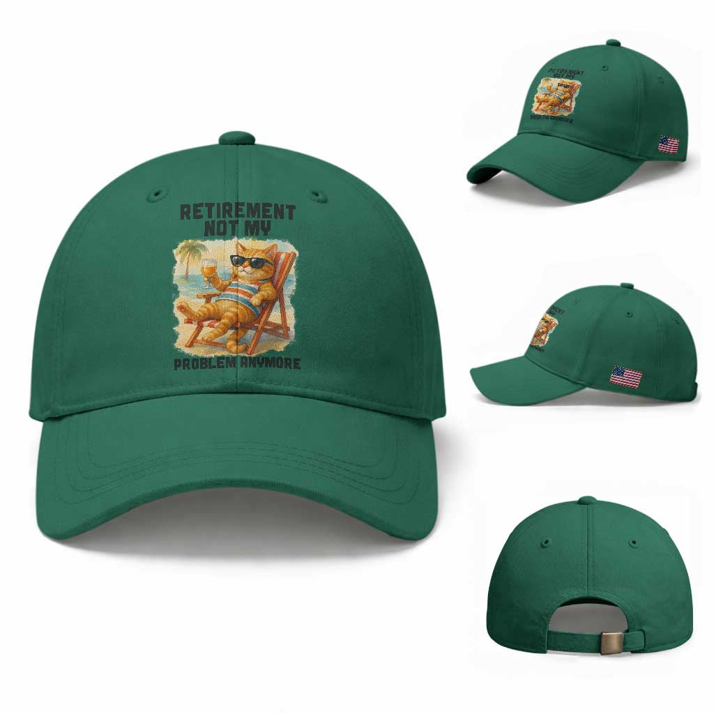 Funny Retirement Cat Baseball Cap Retired Not My Problem Anymore Chill Beach Vibes