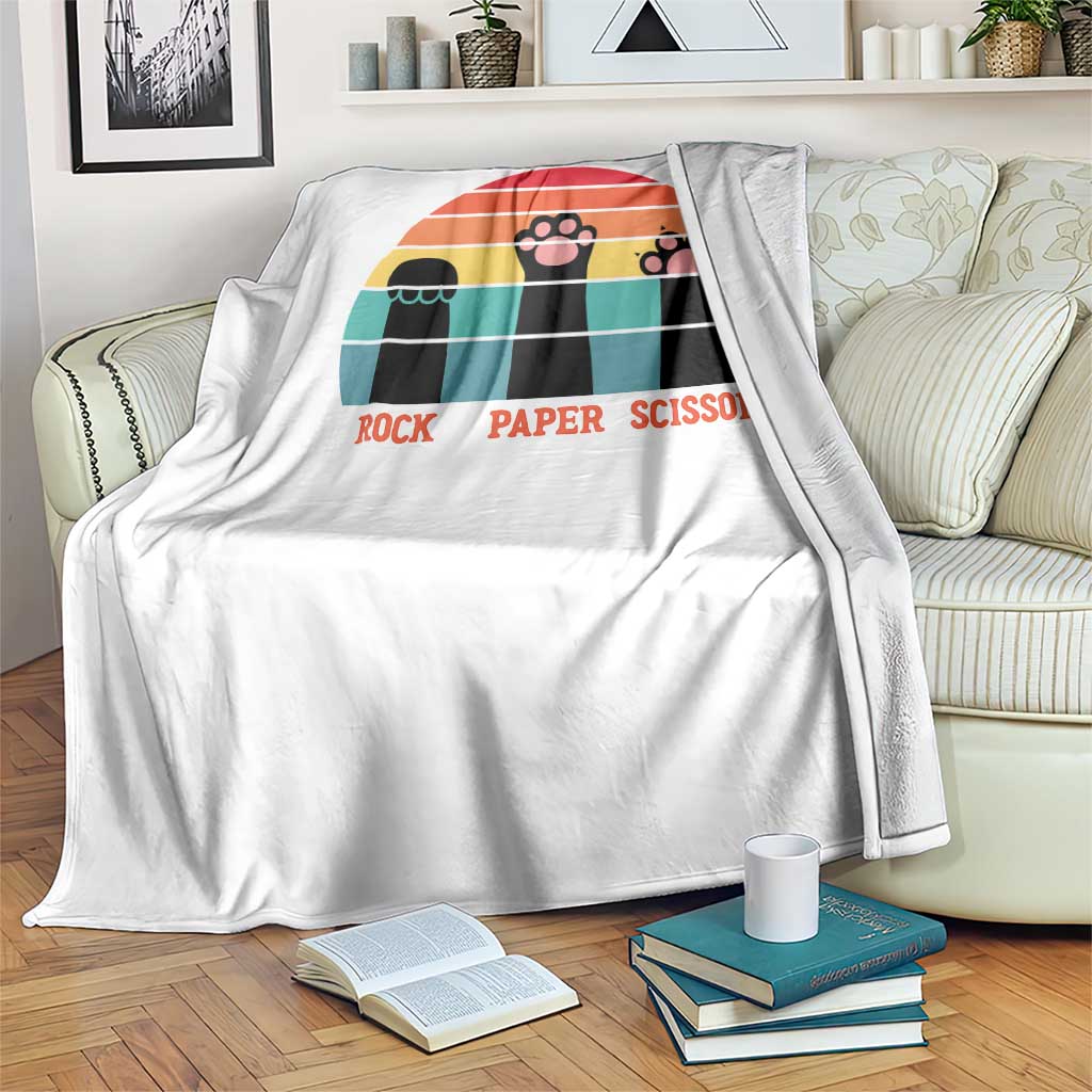 Funny Vintage Black Cat Introvert Throw Blanket Rock Paper Scissors Paw