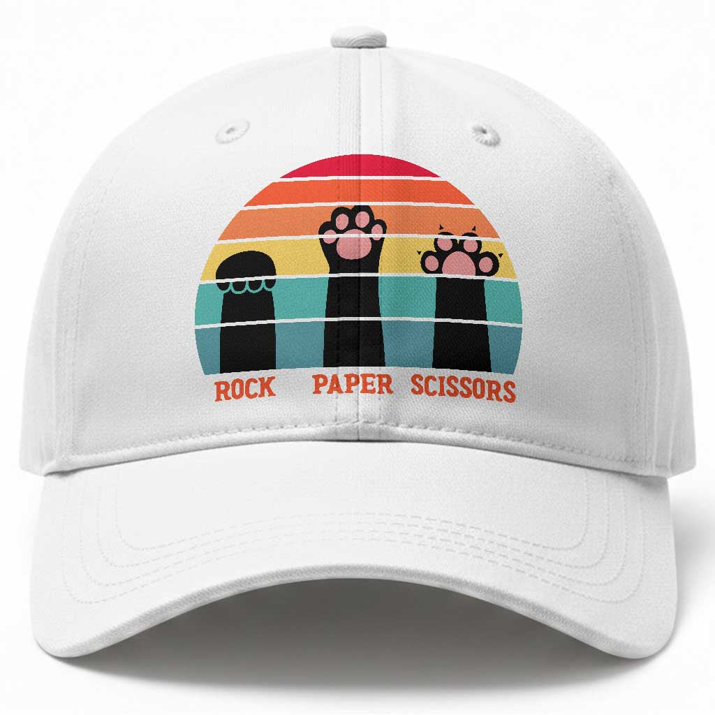 Funny Vintage Black Cat Introvert Baseball Cap Rock Paper Scissors Paw