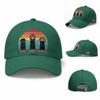 Funny Vintage Black Cat Introvert Baseball Cap Rock Paper Scissors Paw