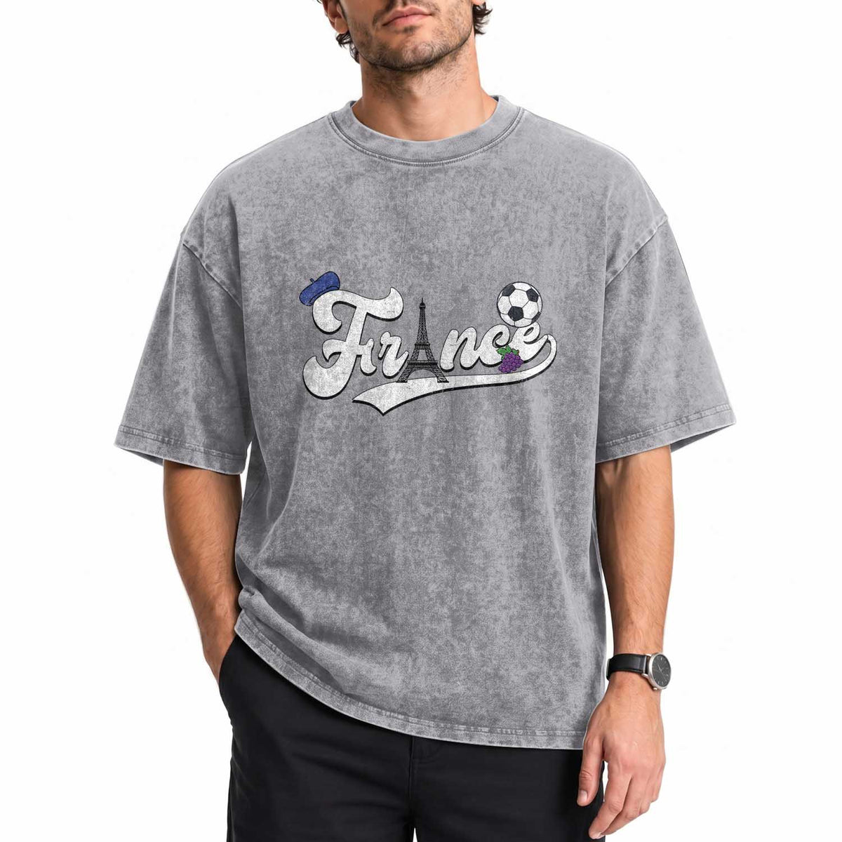 France Soccer Supporter Washed Cotton T-Shirt Game Day French Football Gift