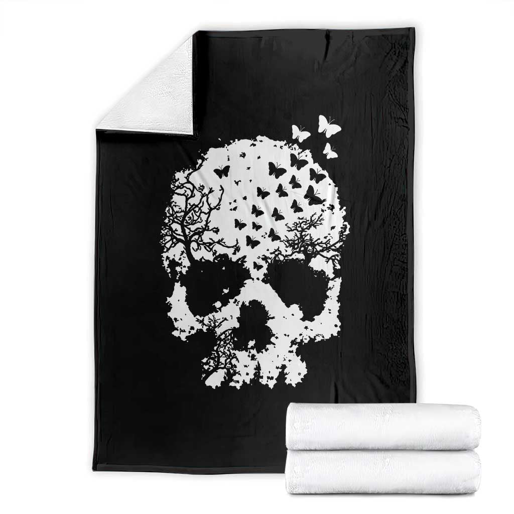 Dark Gothic Graphic Skull Floral Butterfly Throw Blanket