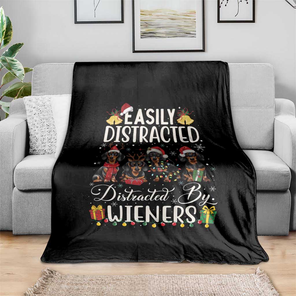 Christmas Dachshund Throw Blanket Funny Easily Distracted By Wieners - Wonder Print Shop