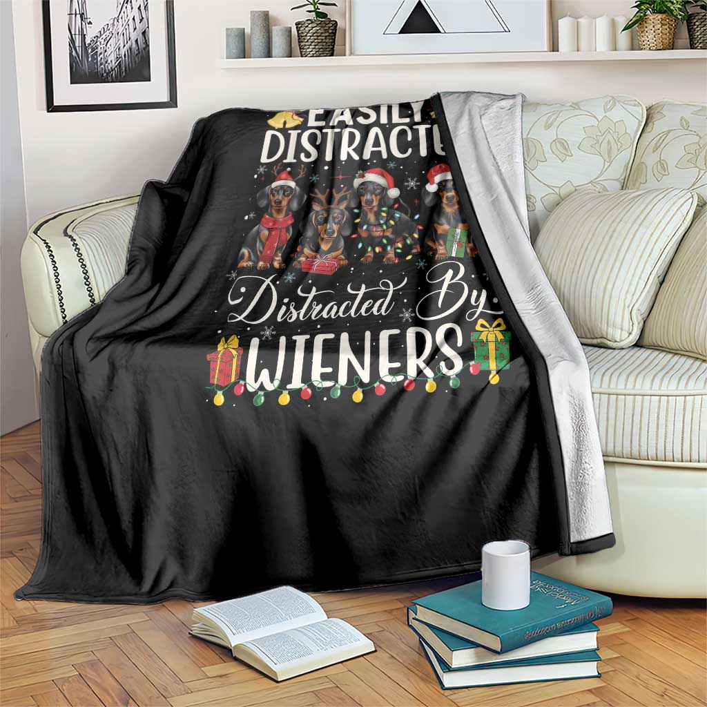 Christmas Dachshund Throw Blanket Funny Easily Distracted By Wieners - Wonder Print Shop