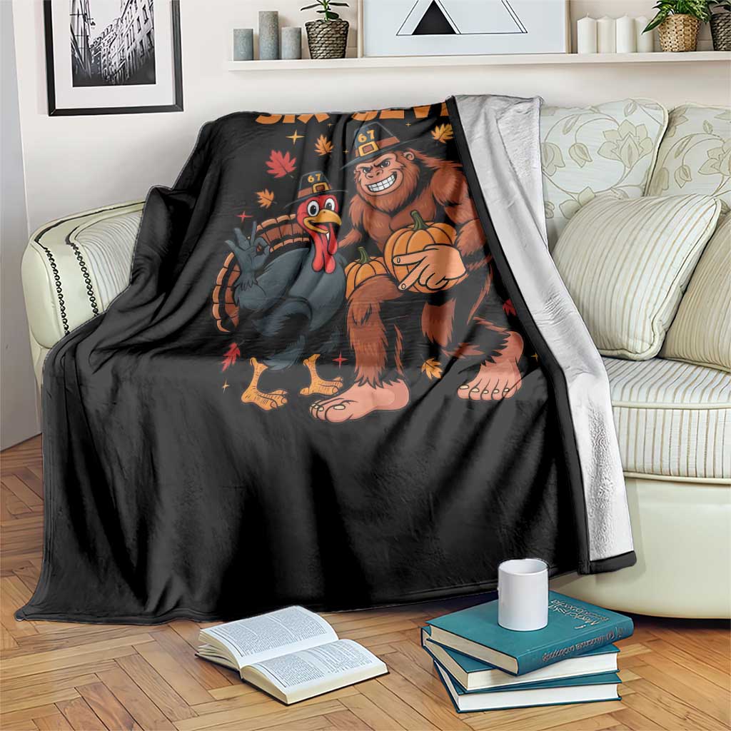 Six Seven Meme Bigfoot And Turkey Throw Blanket Funny Thanksgiving Gift - Wonder Print Shop