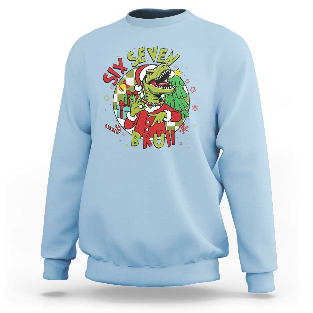 Funny Christmas Dinosaur Lover Gift Sweatshirt Trending Six Seven Bruh - Wonder Print Shop