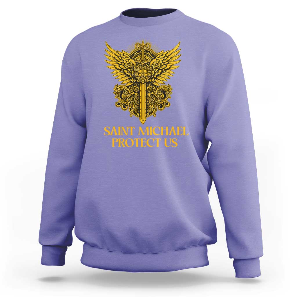 Vintage Catholic Saint Michael Protect Us Sweatshirt Religious Gift