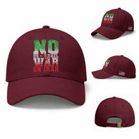 No Us Israel War On Iran Baseball Cap Anti War Political Protest Statement