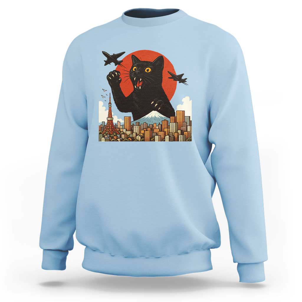 Catzilla Sweatshirt Funny Giant Cat Monster Roaring Tokyo Japan - Wonder Print Shop