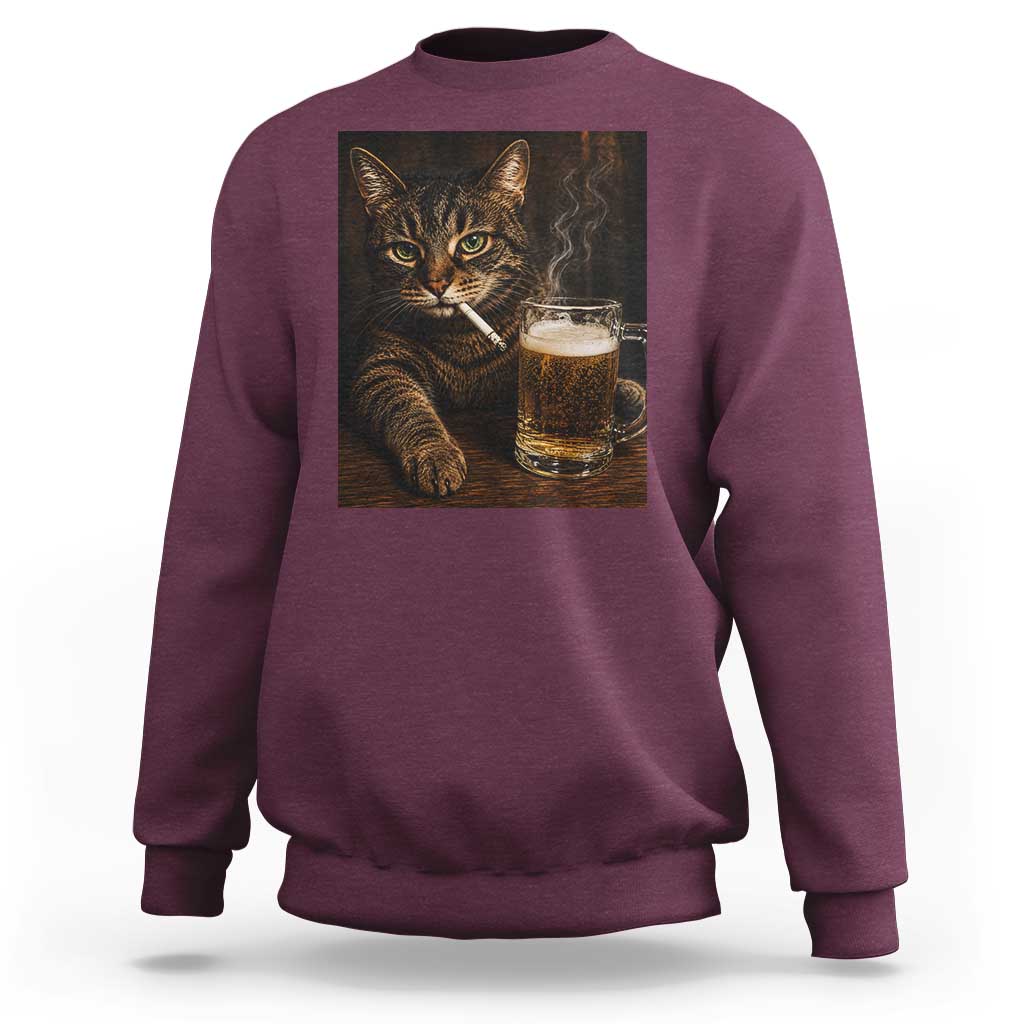 Funny Smoking Cat Sweatshirt Cigarette Kitty Beer Lover