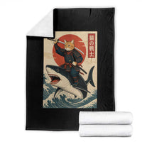 Funny Samurai Cat Riding Shark Throw Blanket Vintage Japanese Ukiyoe