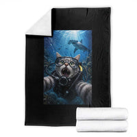Funny Scuba Diving Cat Selfie With Hammerhead Shark Throw Blanket
