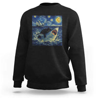 Funny Cat Biting Shark Starry Night Inspired Art Sweatshirt