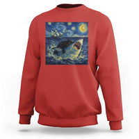Funny Cat Biting Shark Starry Night Inspired Art Sweatshirt