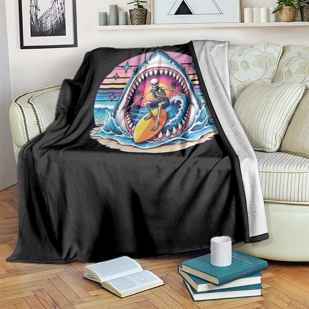 Shark Skeleton Surfer Throw Blanket Hawaiian Beach Vacation Gift