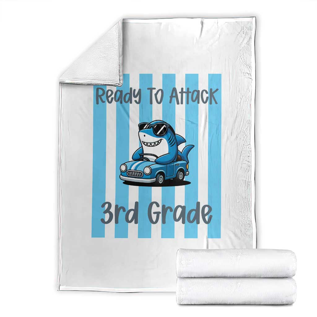 Ready To Attack 3rd Grade Throw Blanket Funny Shark Driving Car Back To School