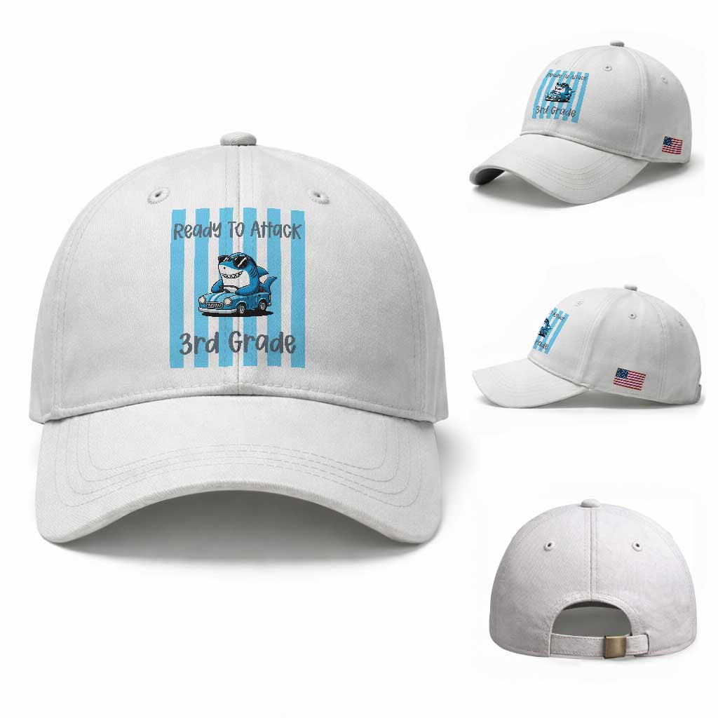 Ready To Attack 3rd Grade Baseball Cap Funny Shark Driving Car Back To School