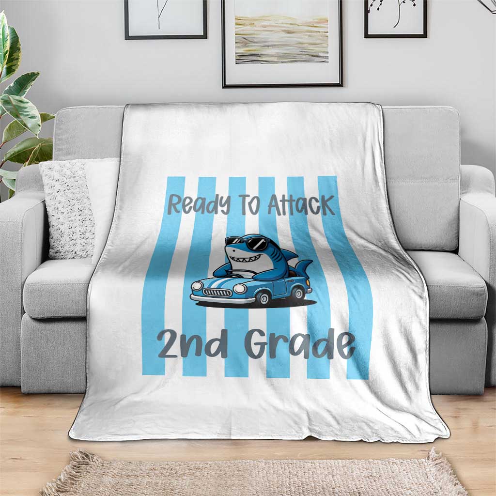 Ready To Attack 2nd Grade Throw Blanket Funny Shark Driving Car Back To School