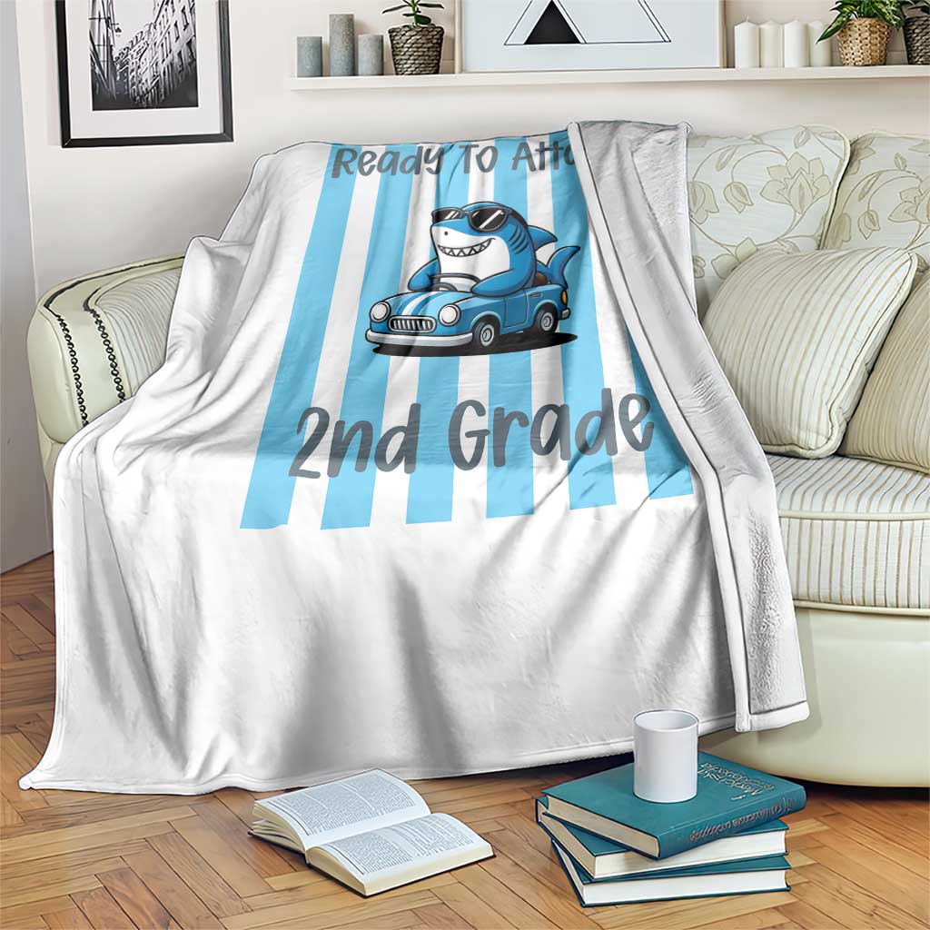 Ready To Attack 2nd Grade Throw Blanket Funny Shark Driving Car Back To School