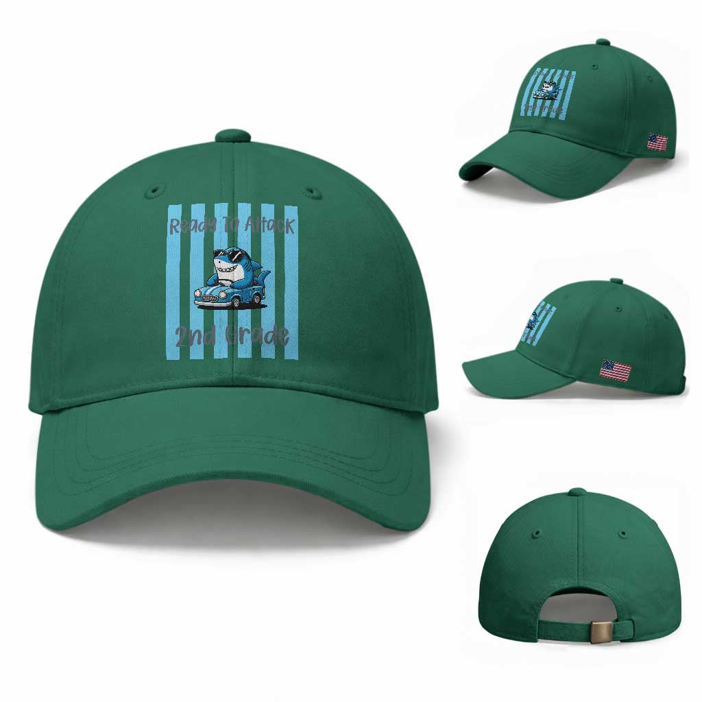 Ready To Attack 2nd Grade Baseball Cap Funny Shark Driving Car Back To School