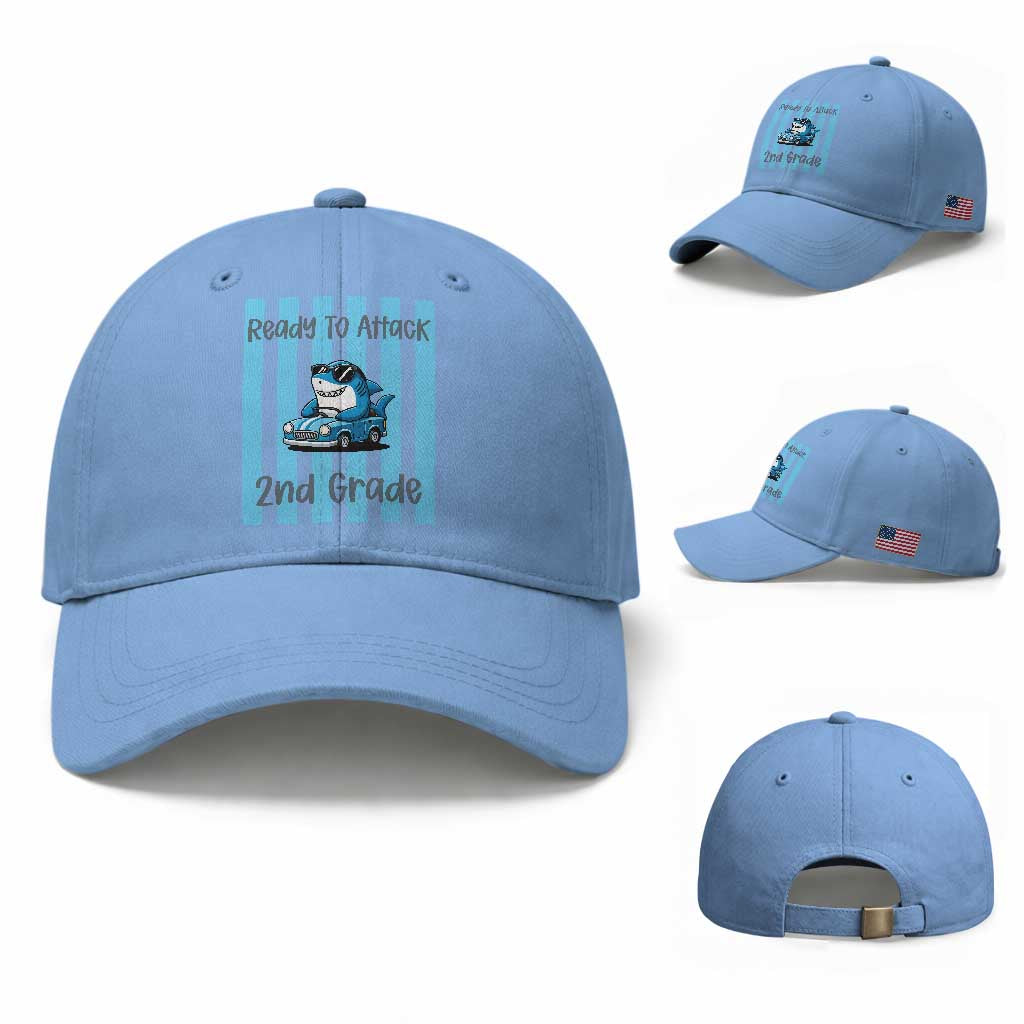 Ready To Attack 2nd Grade Baseball Cap Funny Shark Driving Car Back To School