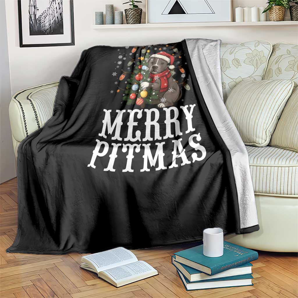 Christmas Pitbull Throw Blanket Funny Merry Pitmas Tree Hug - Wonder Print Shop