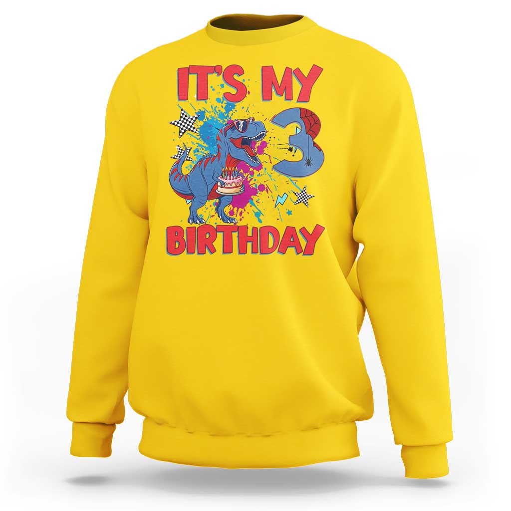 Dino Spider Its My 3rd Birthday Sweatshirt Dinosaur Gift For Boys