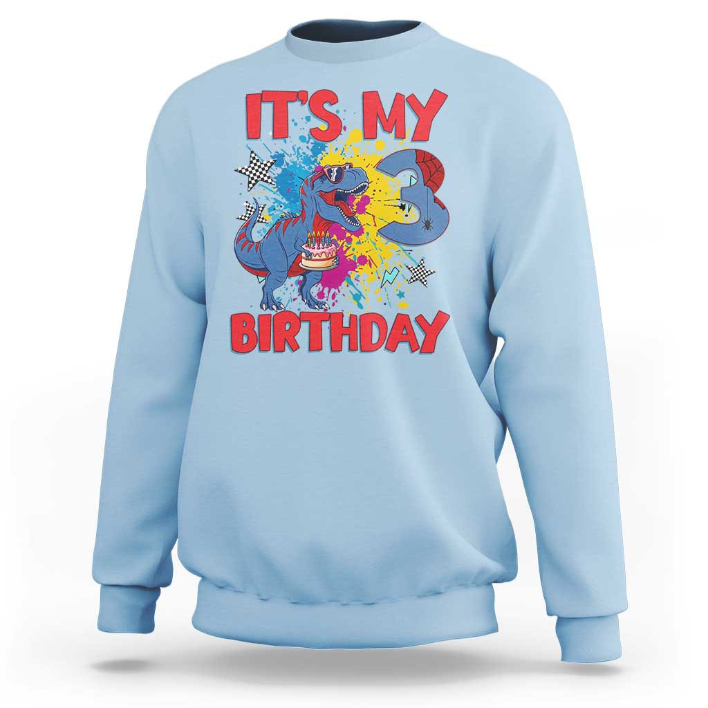 Dino Spider Its My 3rd Birthday Sweatshirt Dinosaur Gift For Boys