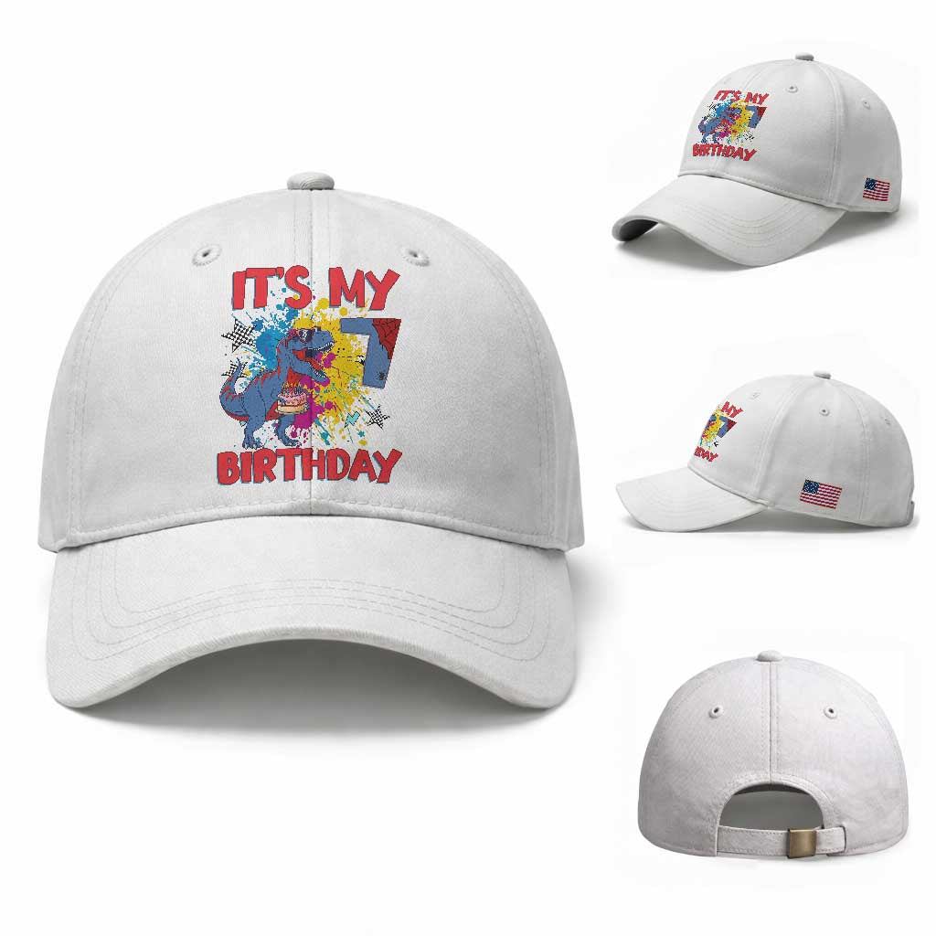 Dino Spider Its My 7th Birthday Baseball Cap Dinosaur Gift For Boys