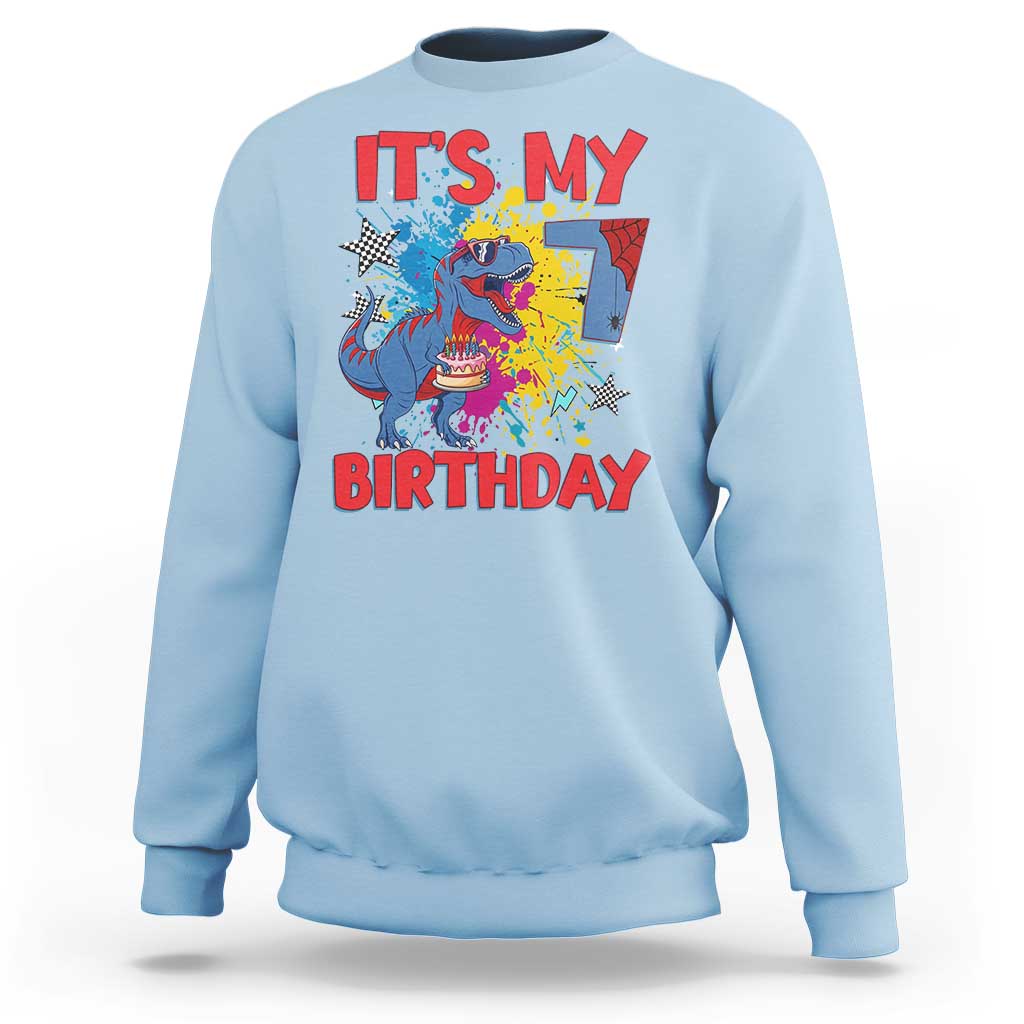 Dino Spider Its My 7th Birthday Sweatshirt Dinosaur Gift For Boys