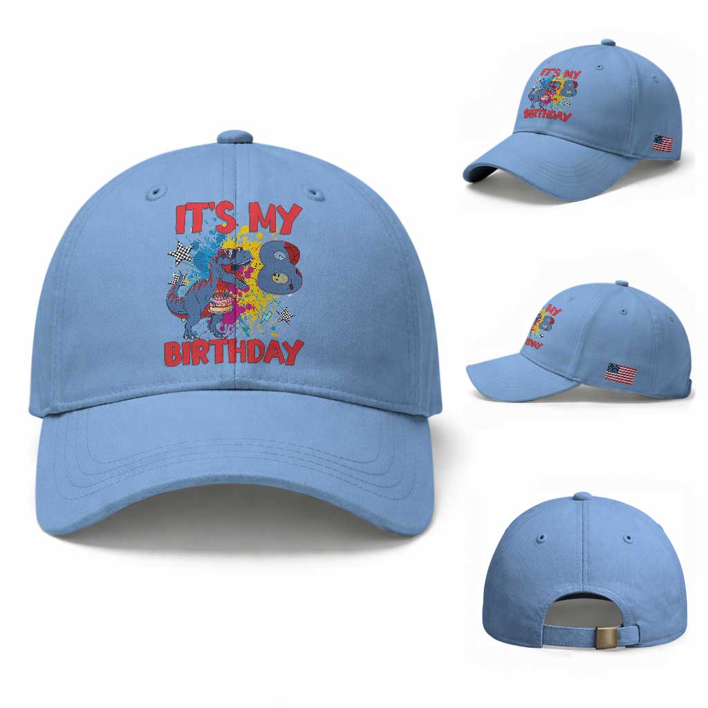 Dino Spider Its My 8th Birthday Baseball Cap Dinosaur Gift For Boys