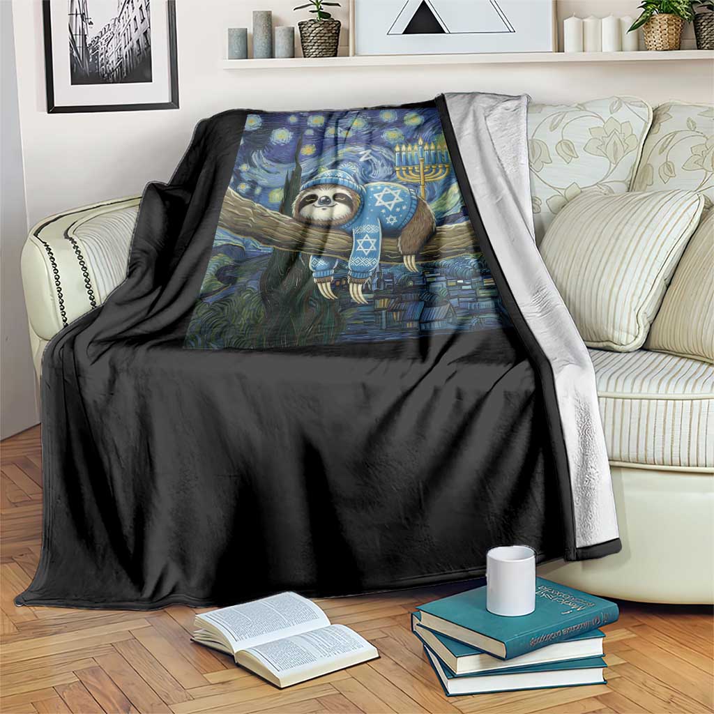 Funny Hanukkah Sloth Throw Blanket Van Gogh Starry Night Jewish Gift - Wonder Print Shop