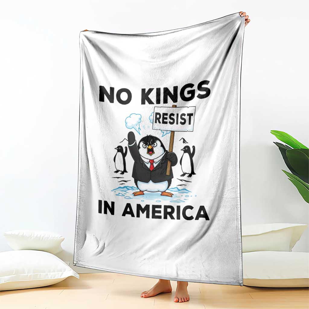 Funny Penguin Protest Throw Blanket No Kings In America