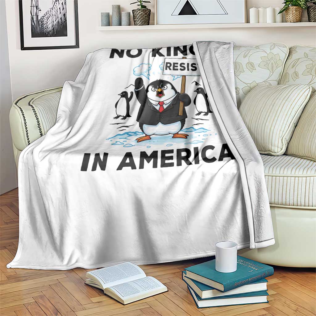 Funny Penguin Protest Throw Blanket No Kings In America